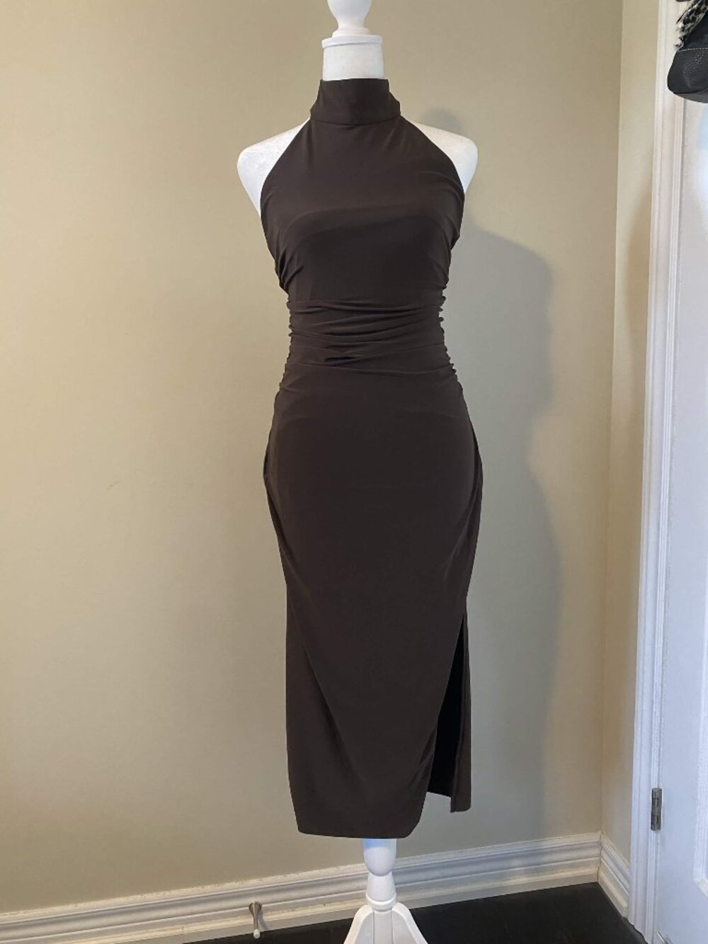 Aritzia Dark Brown Halter Bodycon Backless Dress
